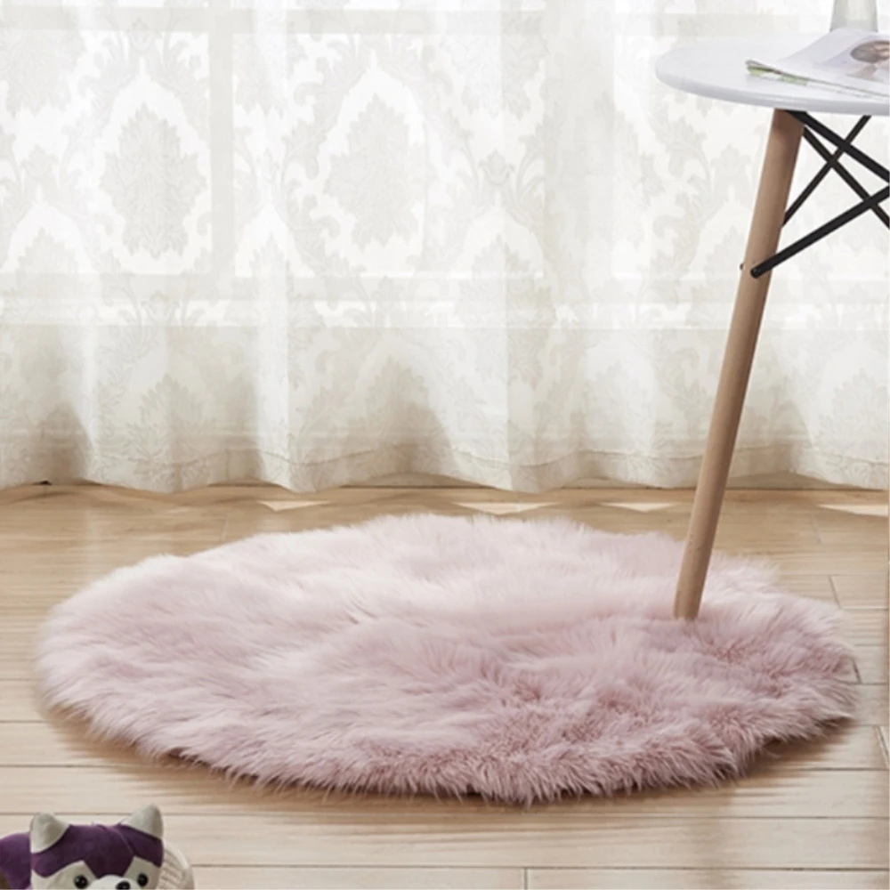 RAYUAN Luxury Round Pink Sheepskin Hairy Carpet Faux Mat Seat Pad Fur Plain Fluffy Soft Area Rug Tapetes 30-140cm