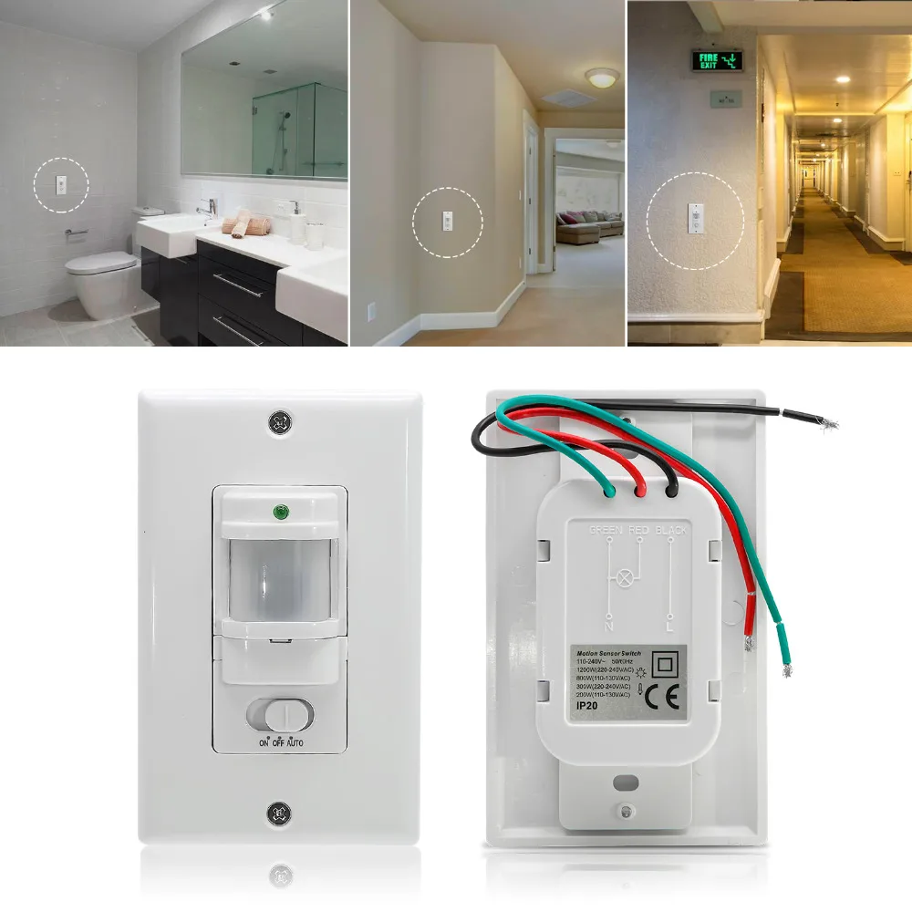 110V~220V AUTO/ON/OFF Wall Mounted Motion Sensor Switch for led light lamp