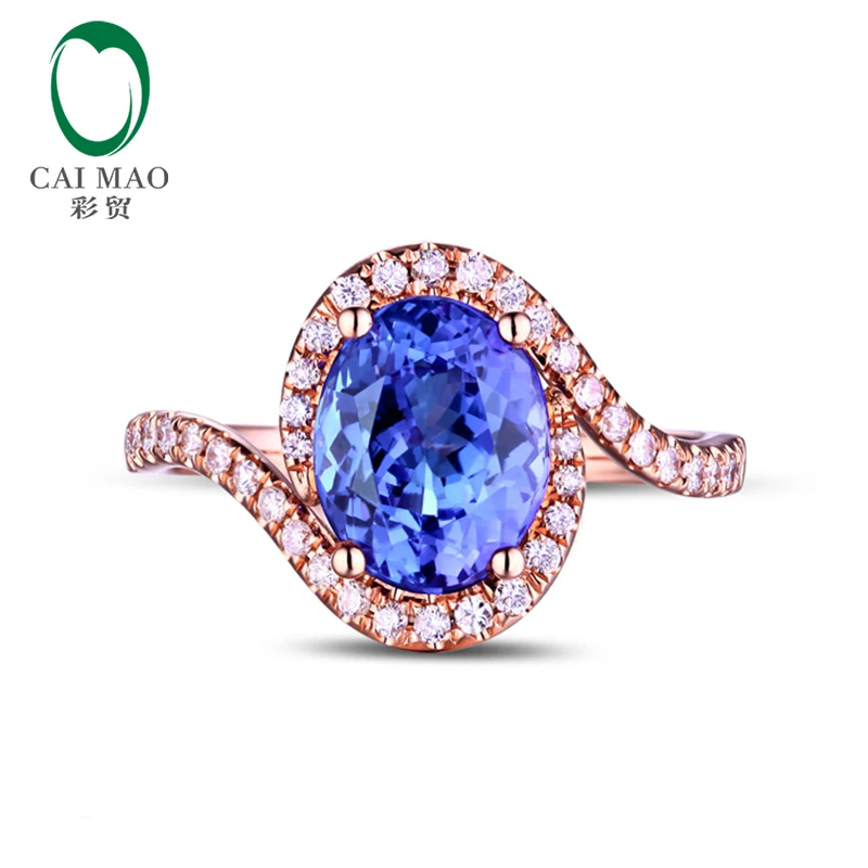 7x9mm Oval Violet Blue Tanzanite 0.32ct Diamonds 14kt Rose Gold Engagement Wedding Ring