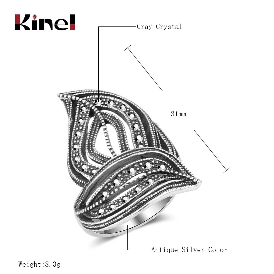 Kinel New Vintage Silver Color Women Multilayer Wide Rings Retro Rhinestone Stack Ring Punk Female Party Jewelry Wholesale