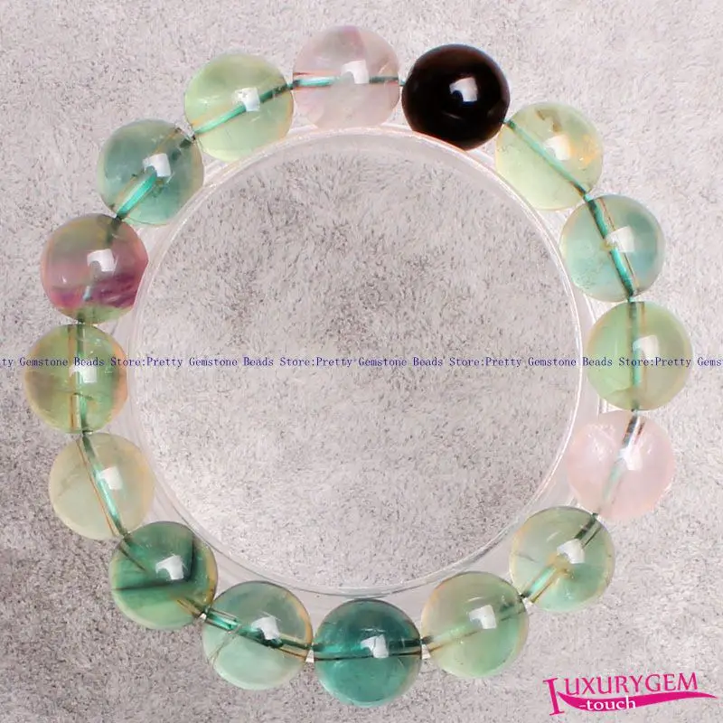 

8,10,12,14mm Smooth Natural Color Fluorites Stone Elasticity Bracelets 7.5" w3616