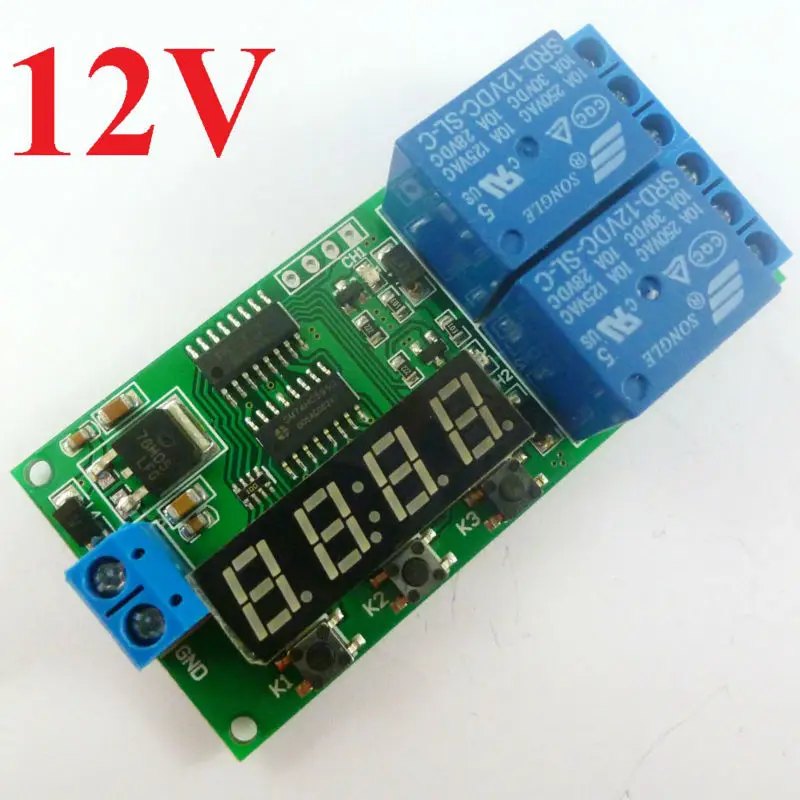 KC22B02_12V DC 12V 2 Ch Multifunction Delay Timer Module Delay Relay Controller Motor Reverse Cycle Loop Timers Interlock Board