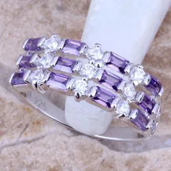 Impressive Purple Cubic Zirconia White CZ Silver Plated  Women's Jewelry Ring Size 6 / 7 / 8 / 9 R0458