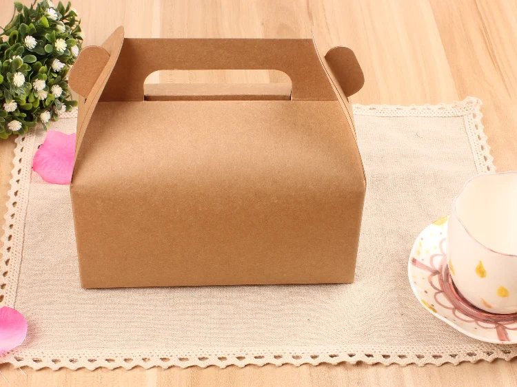 50pcs 16.2*9*8cm Brown Packaging Kraft Paper Mousse Box with Handle For Candy\Cake\Dessert  Packing boxes