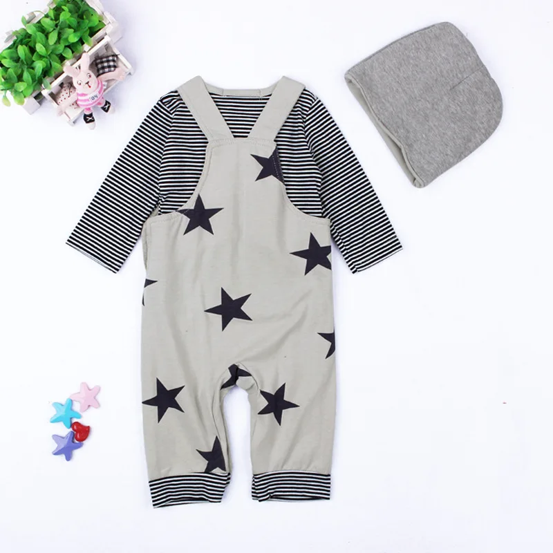2Piece Set Spring Fall Toddler Boy Outfits Korean Casual Cute Stripe Long Sleeve Tops+Overalls Baby Clothing Kids Clothes BC1564