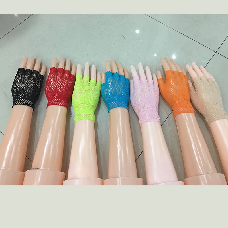 2016 7 Colors New Design Fashion Short Mesh Punk Sexy Night Club Fingerless Gloves for Women Drop Shipping Retails 610