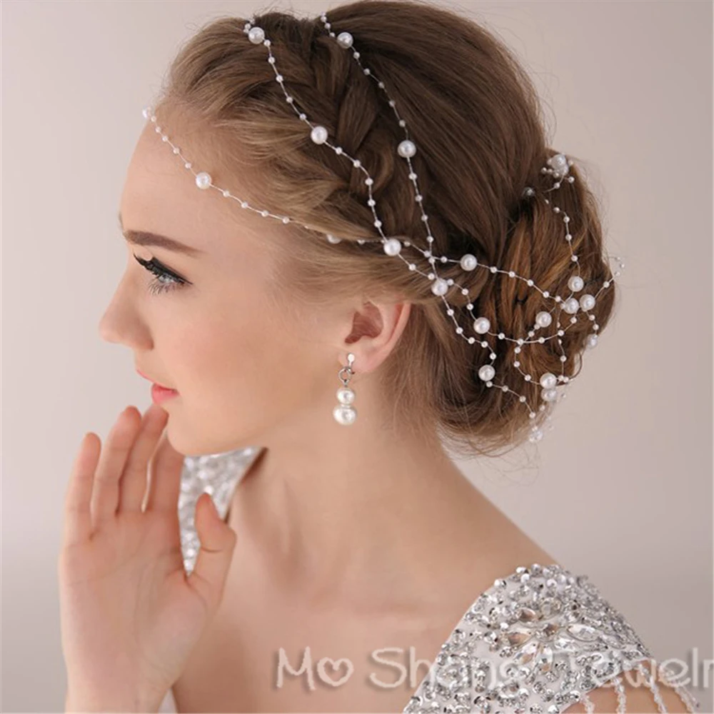 Simulated Pearl Bridal Hairband Handmade Pearl Soft Chain Headband Bridal Hair Accessories Wedding Bridal