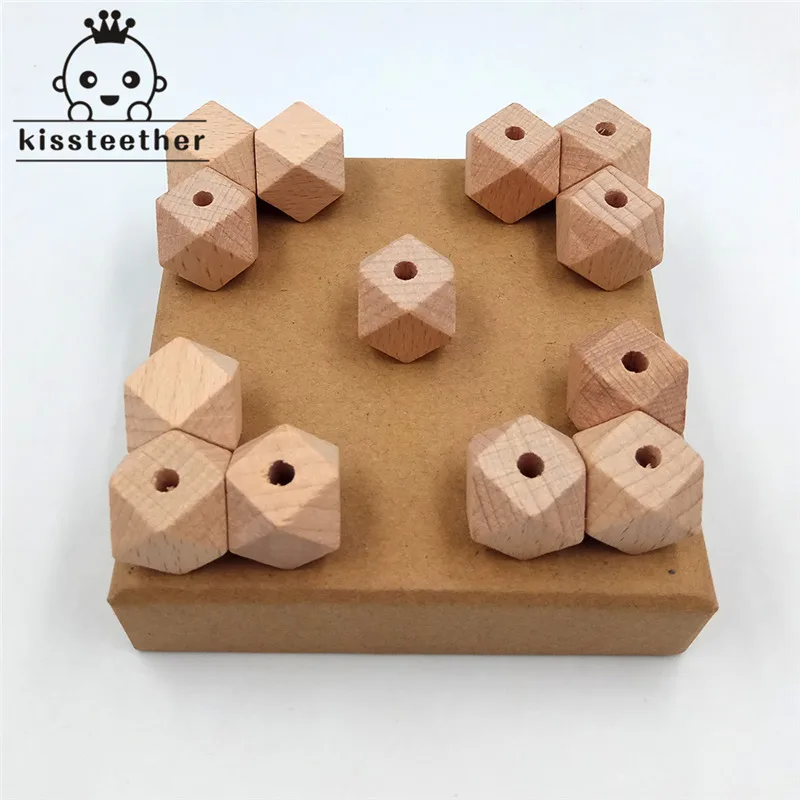 50pcs Beech Wood Bead Unfinished Natural 14mm Geometric hexagonal Wooden Beads For DIY Baby Teether Nacklace