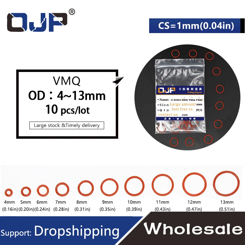 10 sztuk/partia silikonowy pierścień silikonowy O grubości 1mm OD4/5/6/7/8/9/10/11/12/13mm gumowa uszczelka uszczelniająca O-Ring do podkładki.-Nie.