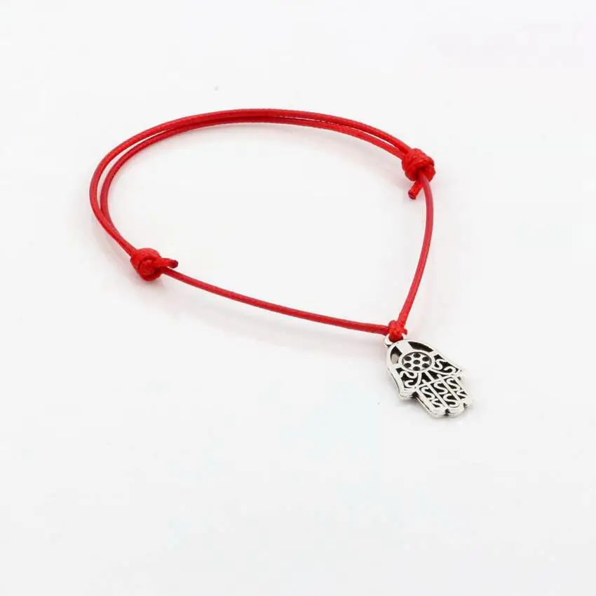 12Pcs Mixed Kabbalah Hamsa Hand Star OF David Charms Red Color Wax Rope Adjustable Bracelets S112L33