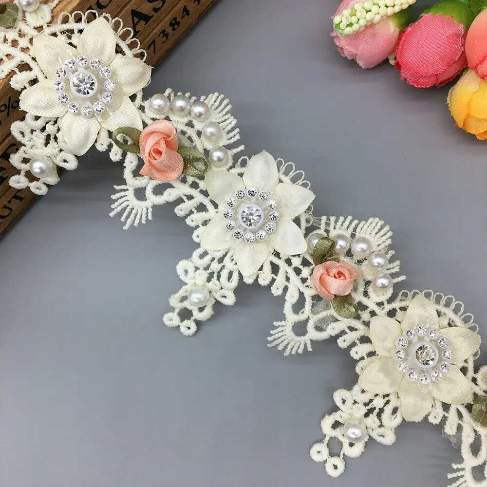 10 قطعة المشمش ثلاثية الأبعاد اللؤلؤ الماس الدانتيل زهرة لفستان الزفاف قبعة الشريط الدانتيل تقليم DIY بها بنفسك المطرزة اليدوية لوازم الخياطة الحرفية
