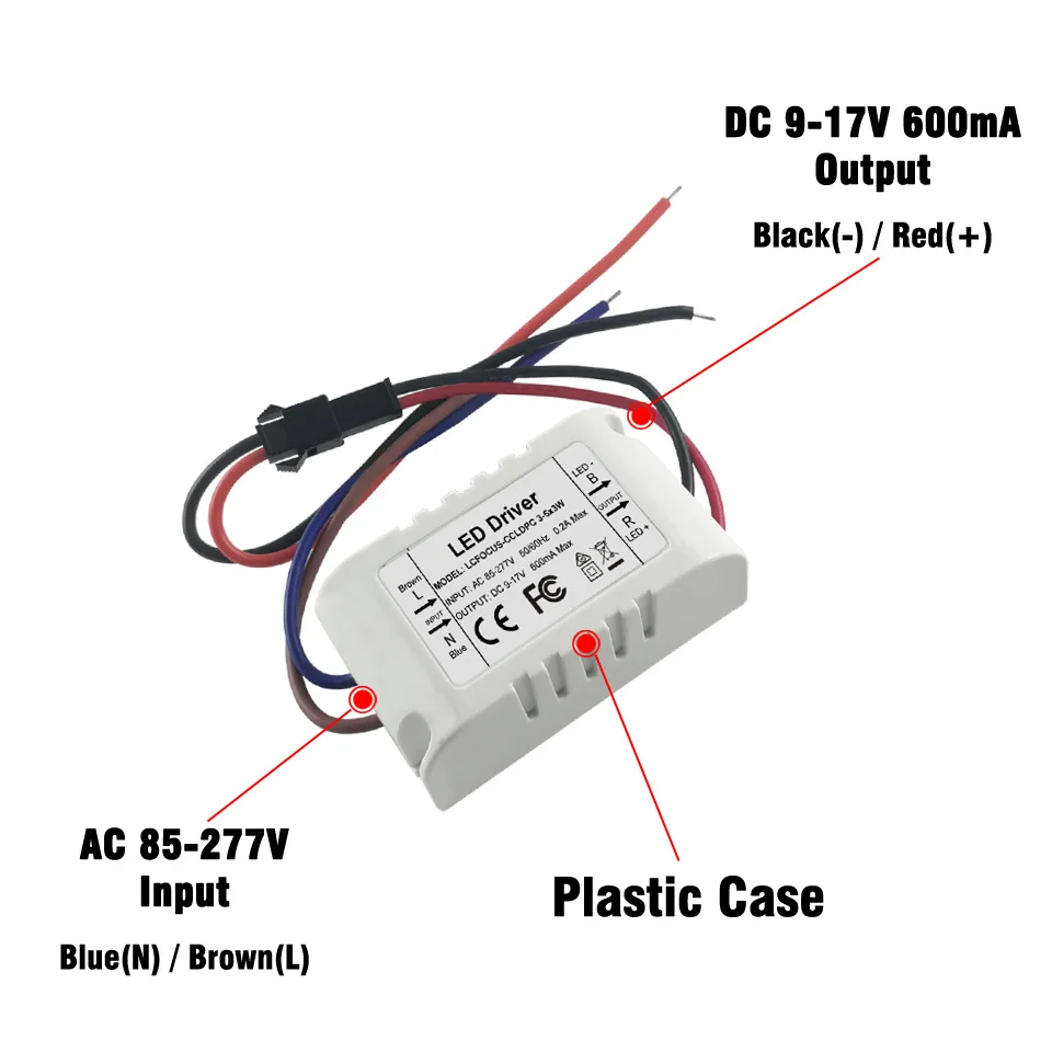 External 3-5x3W LED Driver 9W 12W 15W Output DC9-17V Lighting Transformers Constant Current 600mA Power Supply