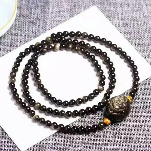 Genuine Obsidian Pixiu Beads Bracelet FengShui Wealth Pixiu Wrap Bracelet Lucky Animal Beaded Bracelet Good Luck Jewelry Gift