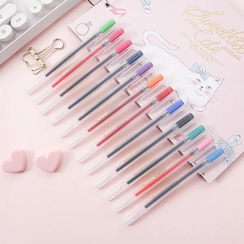 12 Pcs/lot Colorfule Ink Pen Papelaria 0.5mm Gel Pen Maker Pen Material Escola Korean Stationery School Supplies Office Supply