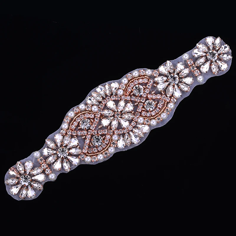 (30PCS)Wholesale hand beaded sewing crystal rhinestone applique iron on for wedding dresses sash WDD0356