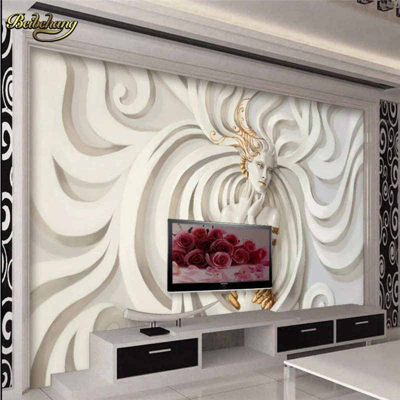 

beibehang Embossed sculpture beauty Female Custom 3D photo Wall Murals Wallpaper Luxury Living Room Background Decor Painting