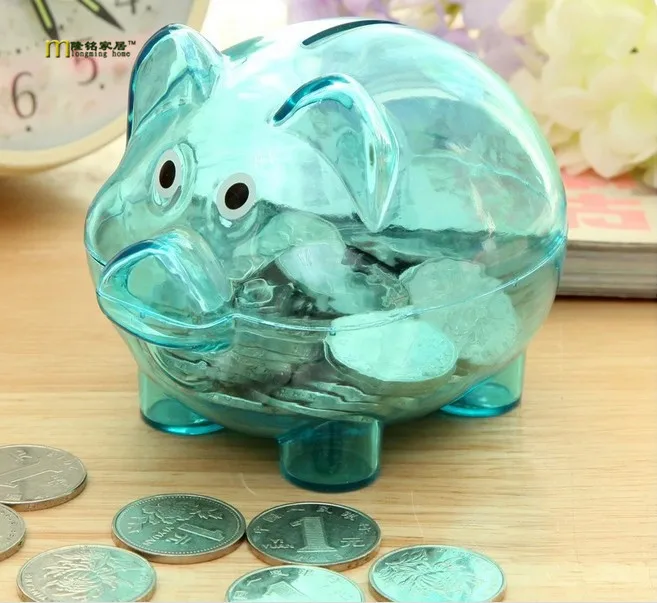 1PC Candy Transparent Plastic Money Saving Box Case Coins Piggy Bank Cartoon Pig Shaped LF 062