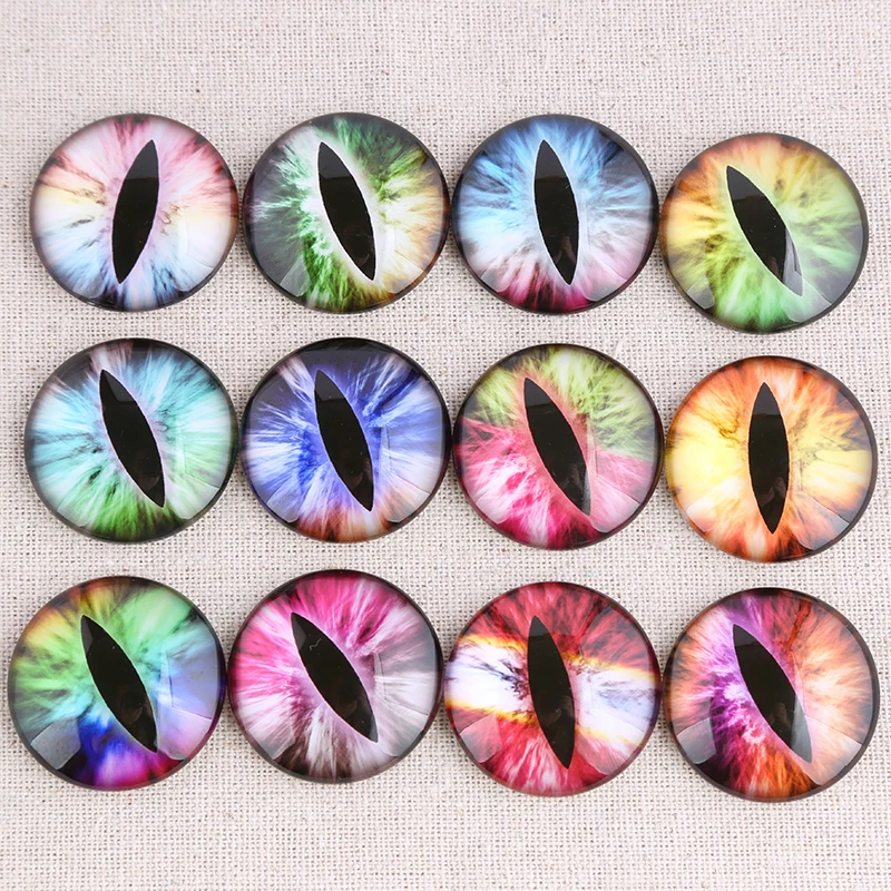 

reidgaller 50pcs mixed dragon eyes photo glass cabochon 12mm 10mm 8mm diy flat back handmade jewelry findings