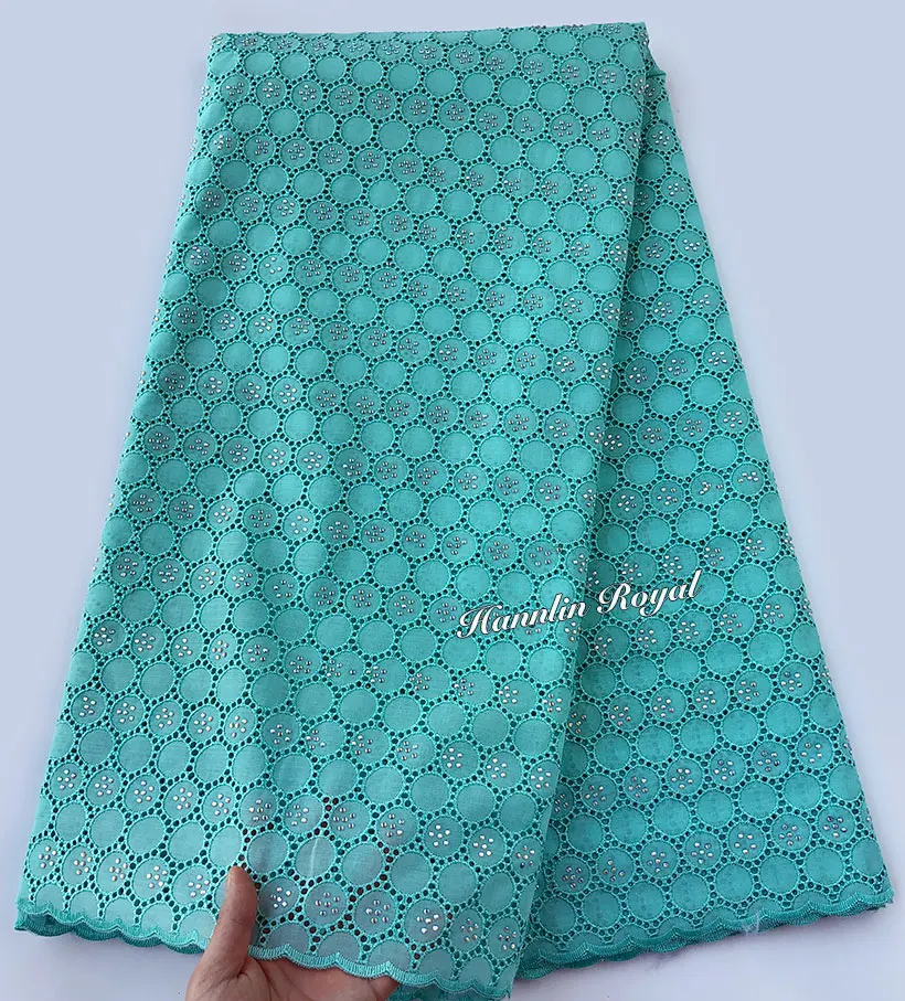 Plain Aqua Swiss Cotton Voile Lace Soft Eyelet Embroidered African Lace Fabric Nigerian Sewing Clothes Gown High Quality