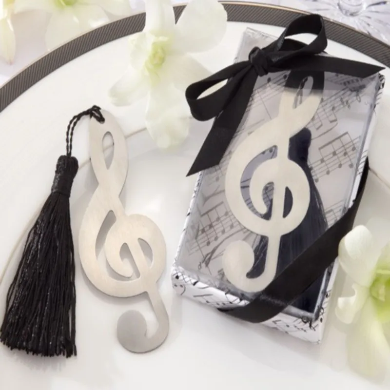 12PCS Timeless Duet Brushed-Metal Openwork Note Bookmark with Elegant Silk Tassel Wedding Favors Party Giveaways For Guest