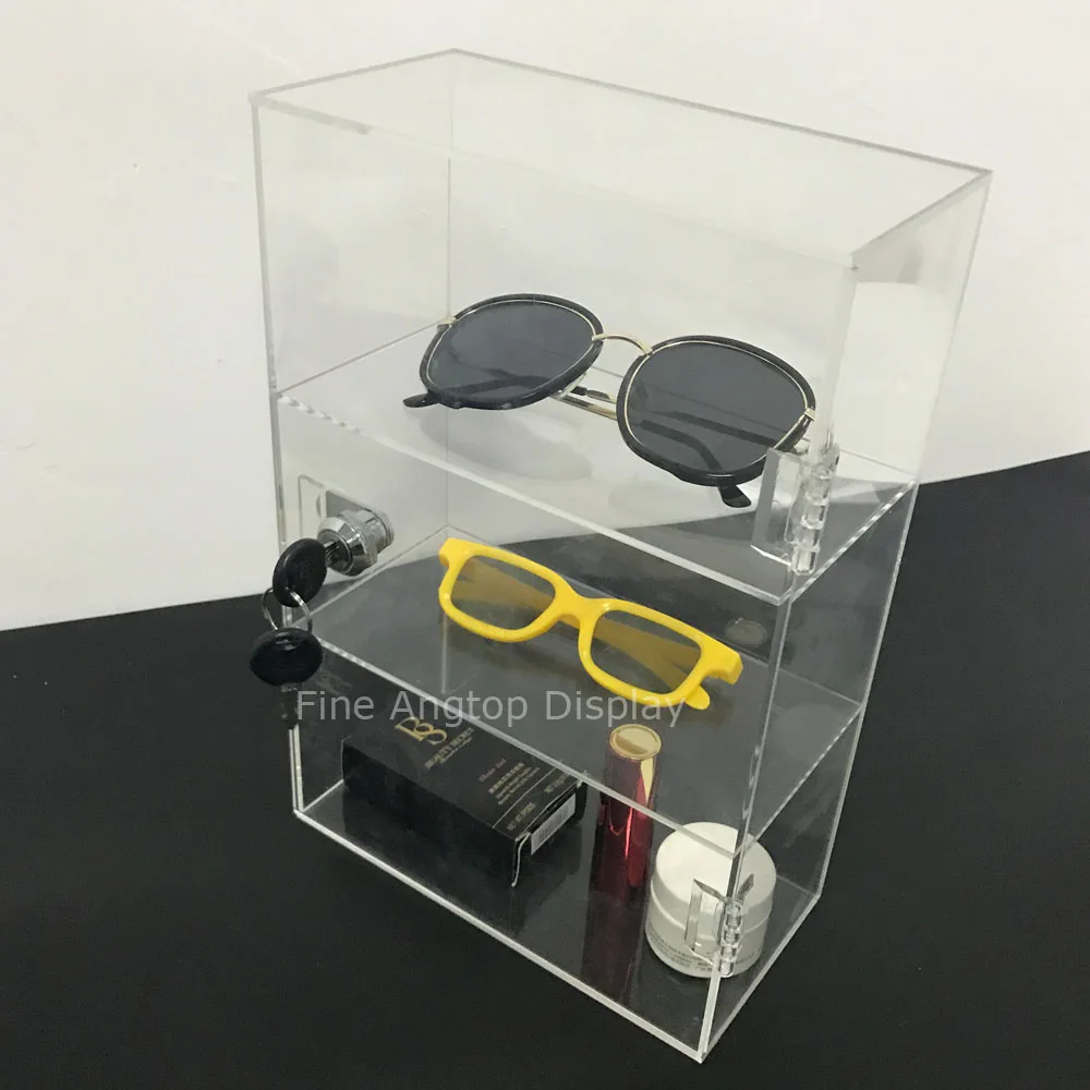 3 Compartment Acrylic Sunglasses Eyewear Display Case Cabinet Storage Box With Hinged Lid