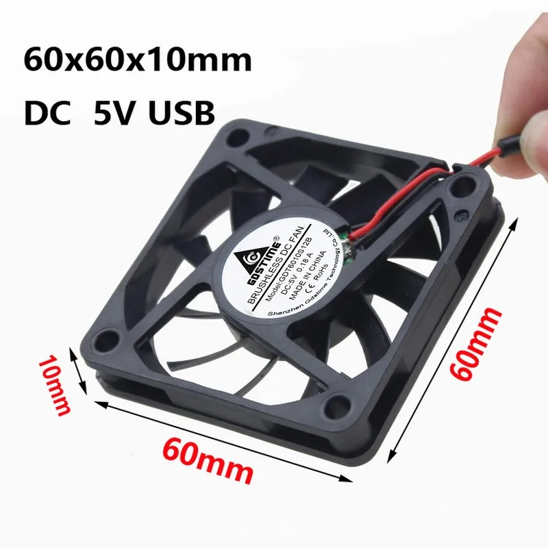 

Gdstime 5 pcs USB Powered DC 5V 60x60x10mm 6010 for PC Computer Case Brushless Cooling Fan Cooler 60mm x 10mm