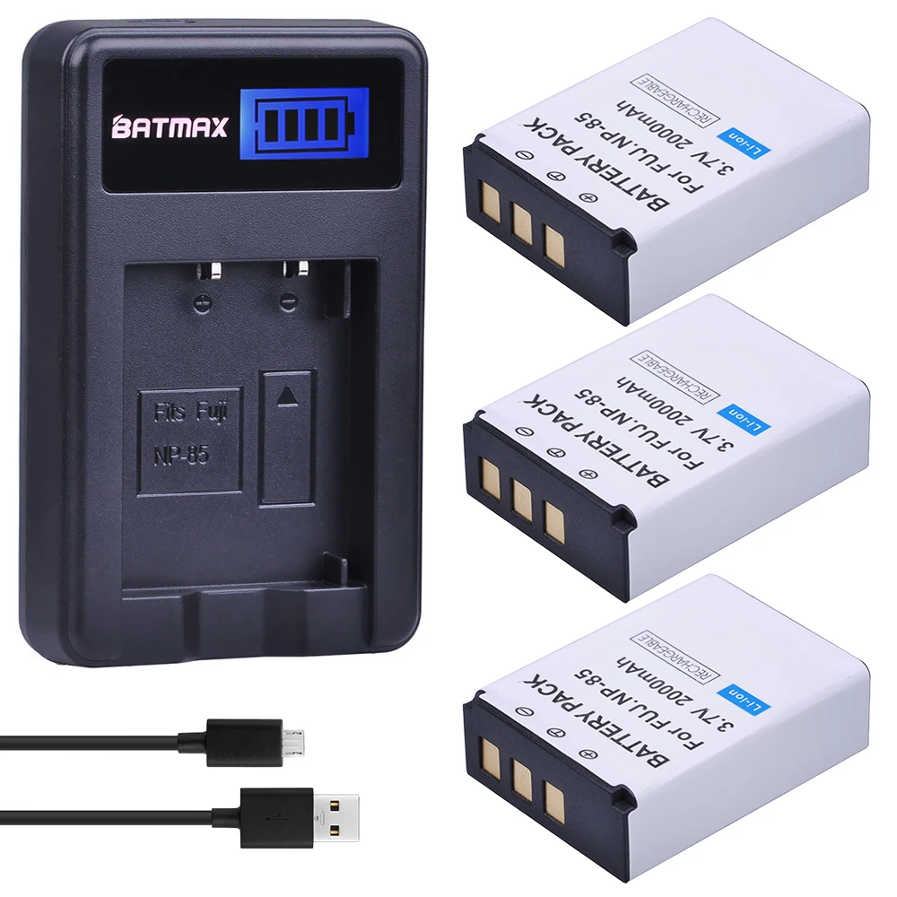 3 pz 3.7V 2000mAh NP-85 NP 85 batteria della fotocamera + caricatore USB LCD per Fujifilm FinePix S1 SL240 SL260 SL280 SL300 SL305 SL1000