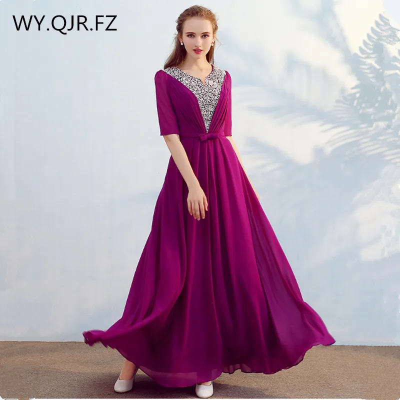 JYHS-138#Chiffon Sequins Set drill Lake Blue Violet White Rose Evening Dresses Long Graduation Party Chorus Host dress wholesale