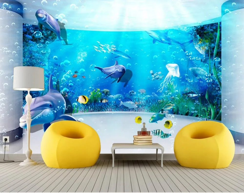 

Custom photo wallpaper 3D backdrop fantasy underwater world dolphin 3d stereoscopic wallpaper 3d room wallpaper landscape