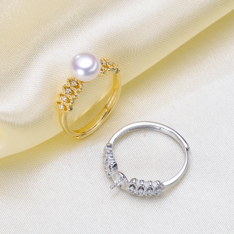 

S925 Sterling Silver Pearl Rings Settings Women DIY Pearl Rings Components Silver&Gold Color 3Pcs/Lot