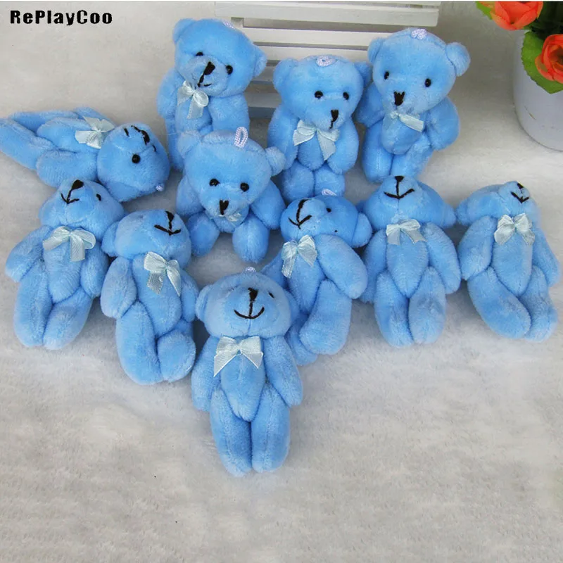 100PCS/LOT Mini Teddy Bear Stuffed Plush Toys 8cm  Small Bear Stuffed Toys blue  pelucia Pendant Kids Birthday Gift HMR043