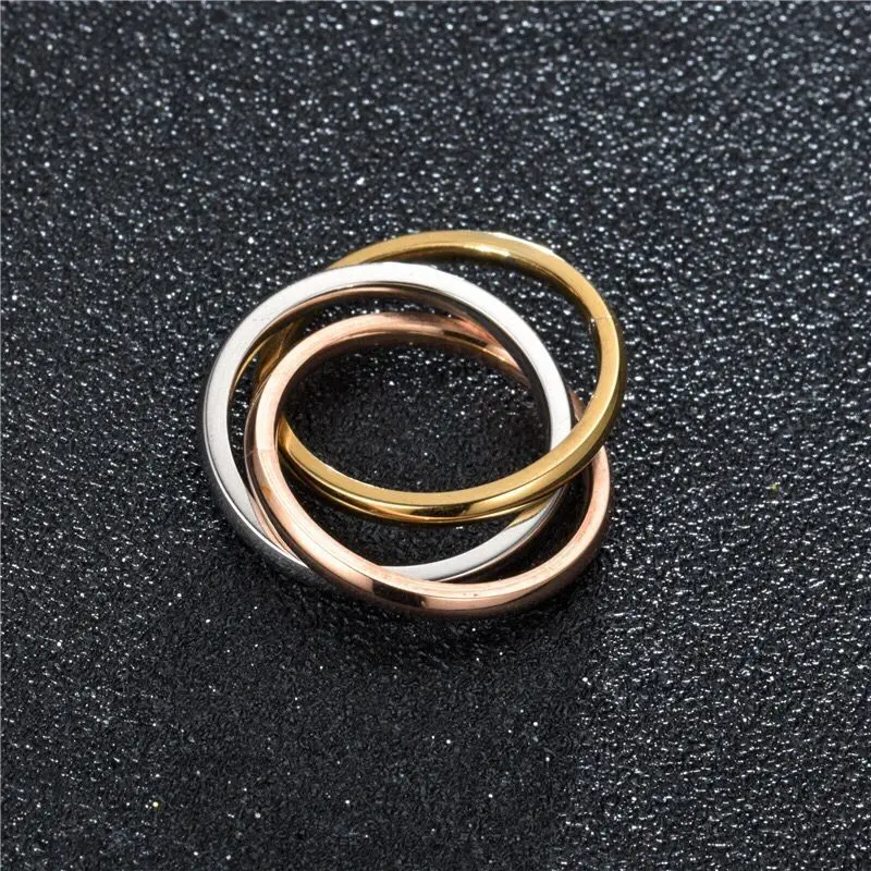 Wholesale Jewelry --  316L Titanium steel 3 Round Rings for Women Men no Fade mix Gold Color