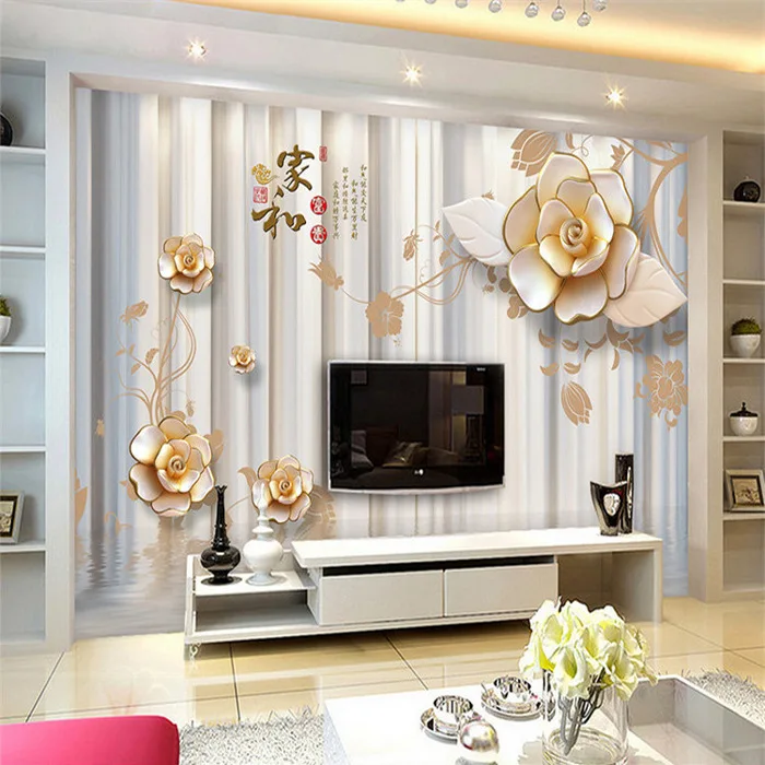 

Large Custom Embossed flower Papel Murals 3d wall murals wallpaper for Living room TV background 3d photo mural Wall paper