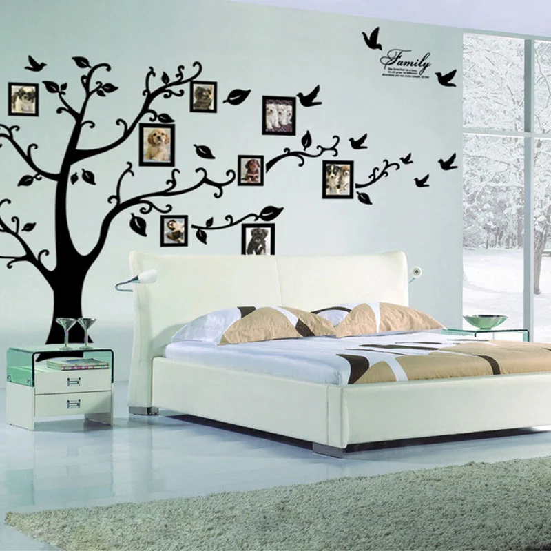 Large 250*180cm/99*71in Black 3D DIY Photo Tree PVC Wall Decals/Adhesive Family Wall Stickers Art Home Decor Self-adhesive Mural