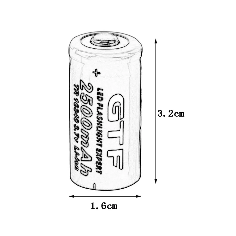 GTF 16340 2500mAh 3.7V akumulatory litowo-jonowe do latarki czołowej 3.7V 2500MAH 16340 baterie litowe