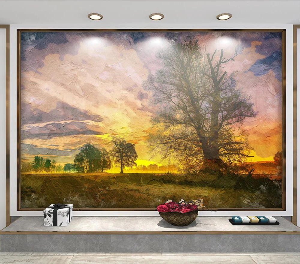 

Decorative wallpaper Sunrise garden tree background wall painting