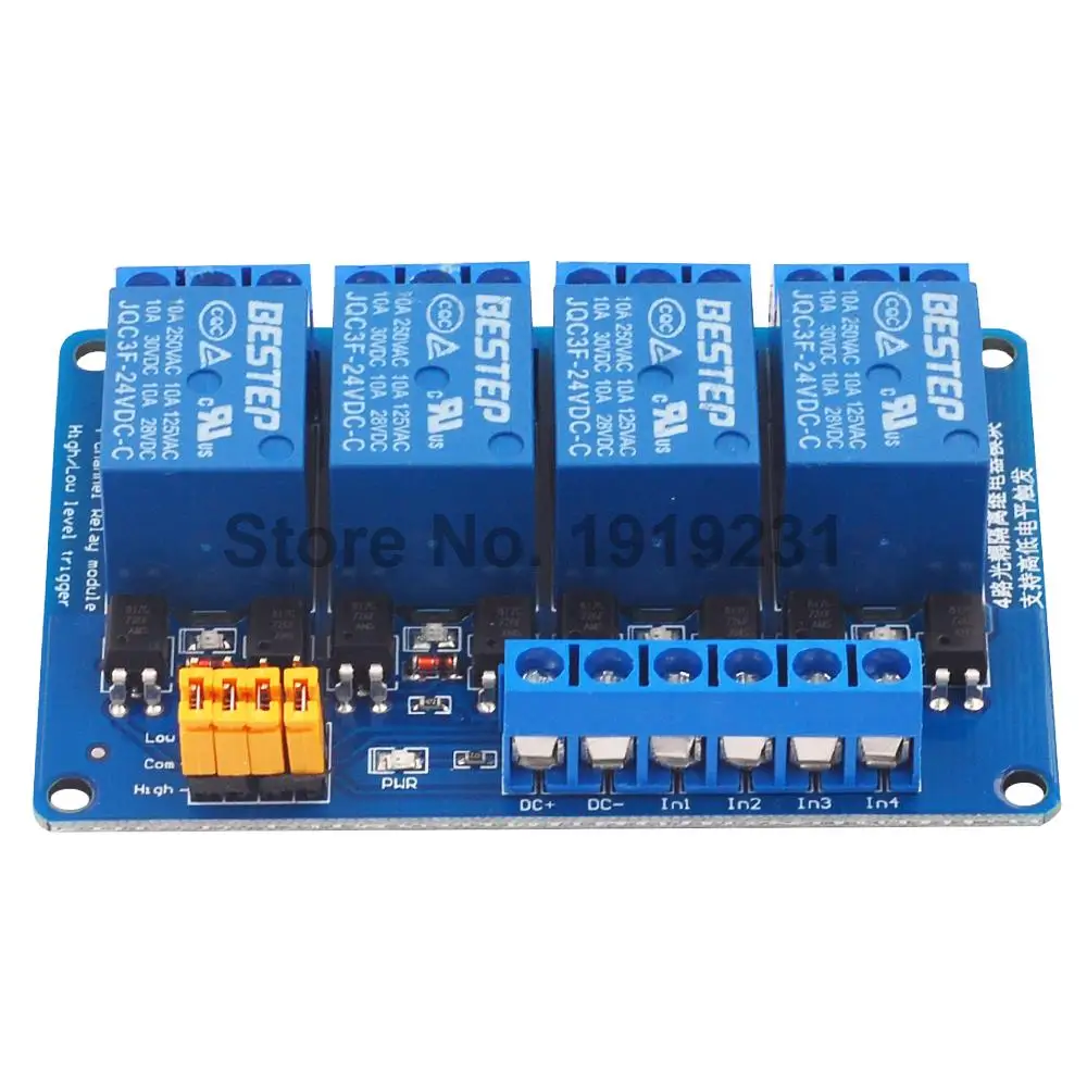 24V 4 Channel Relay Module High and Low Level Trigger with Optocoupler Relay Output 4 way Relay Module for Arduino