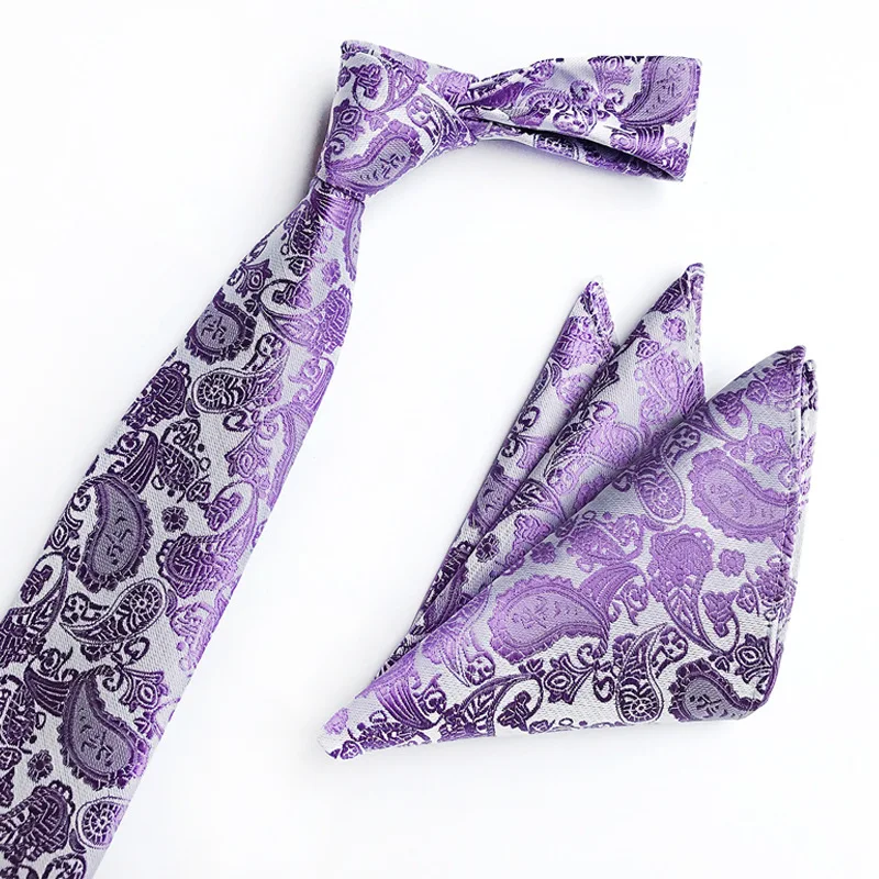 Paars Tie Hanky Set Voor Man Classic Paisley Patroon Accessoires Pak Formele Huwelijksgeschenken Voor Man