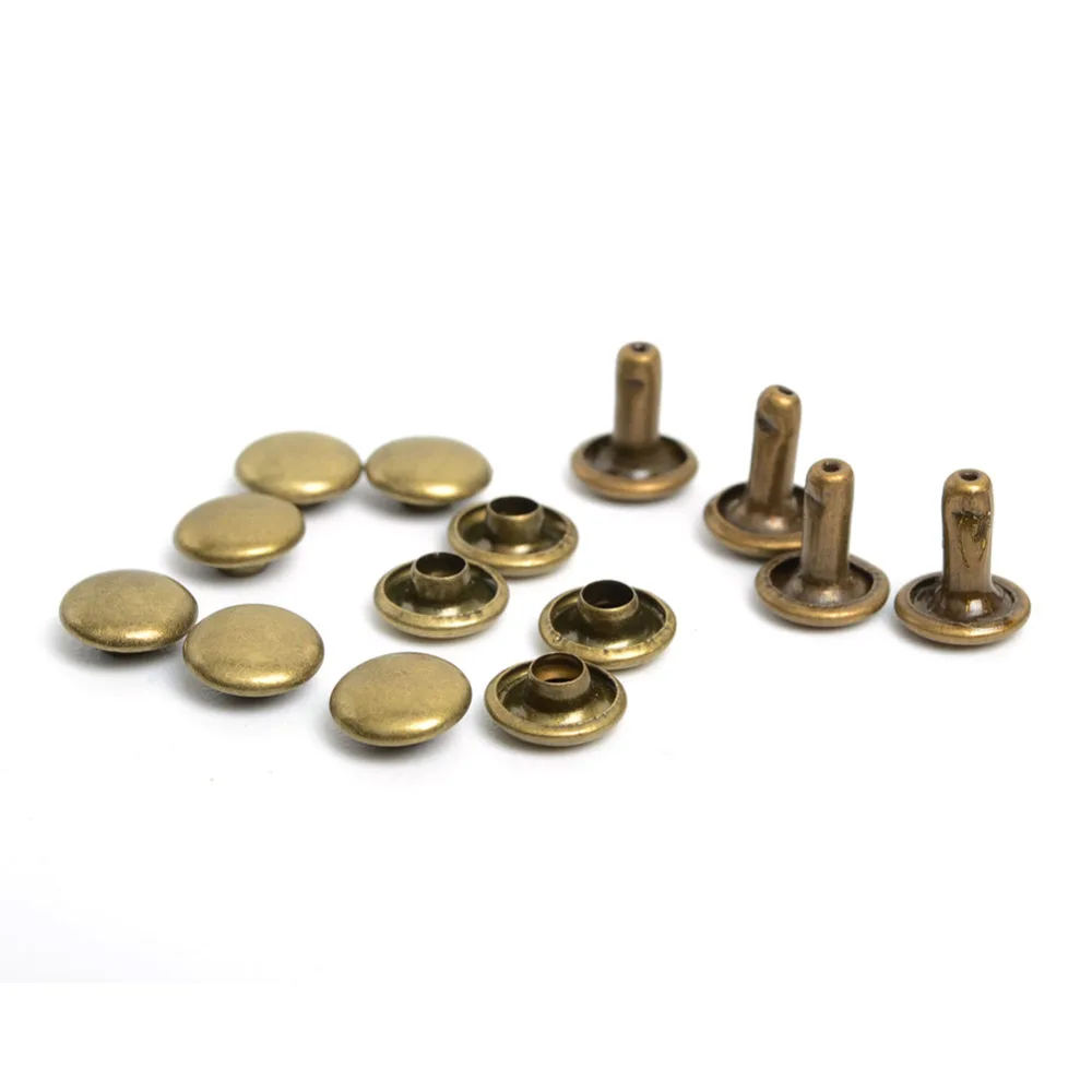 100pcs 7mm Antique Bronze Brass Round Metal Double Cap Rivets 0.43x0.27\