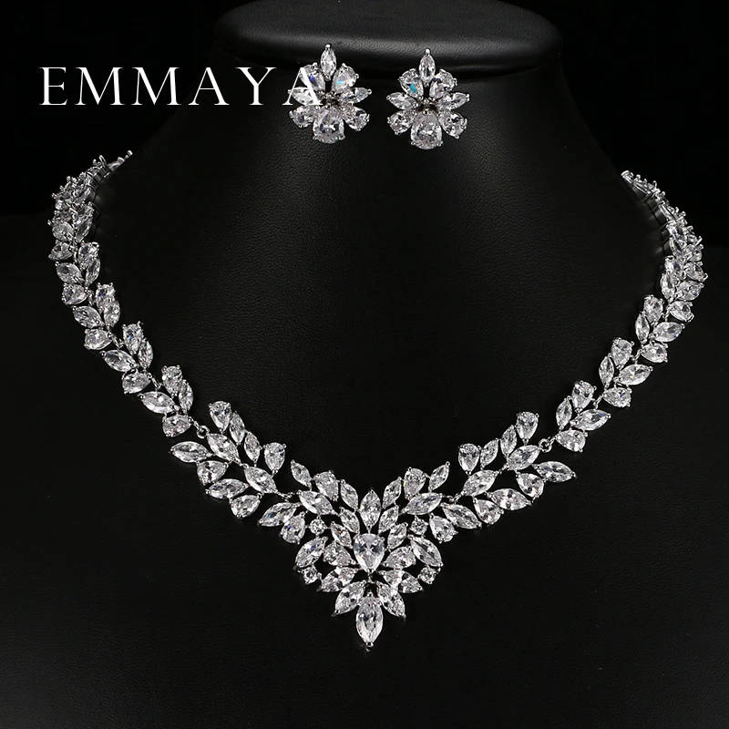 

Emmaya New Top White Gold Plate Flower AAA Cubic Zircon Pendant/Earrings for Women Wedding Jewelry Sets