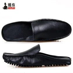 US5-10 Fashion Real Leather Casual SLIP-ON New Men Penny Loafers Simple Mules Open Back Cool Boy Daily Summer Shoes