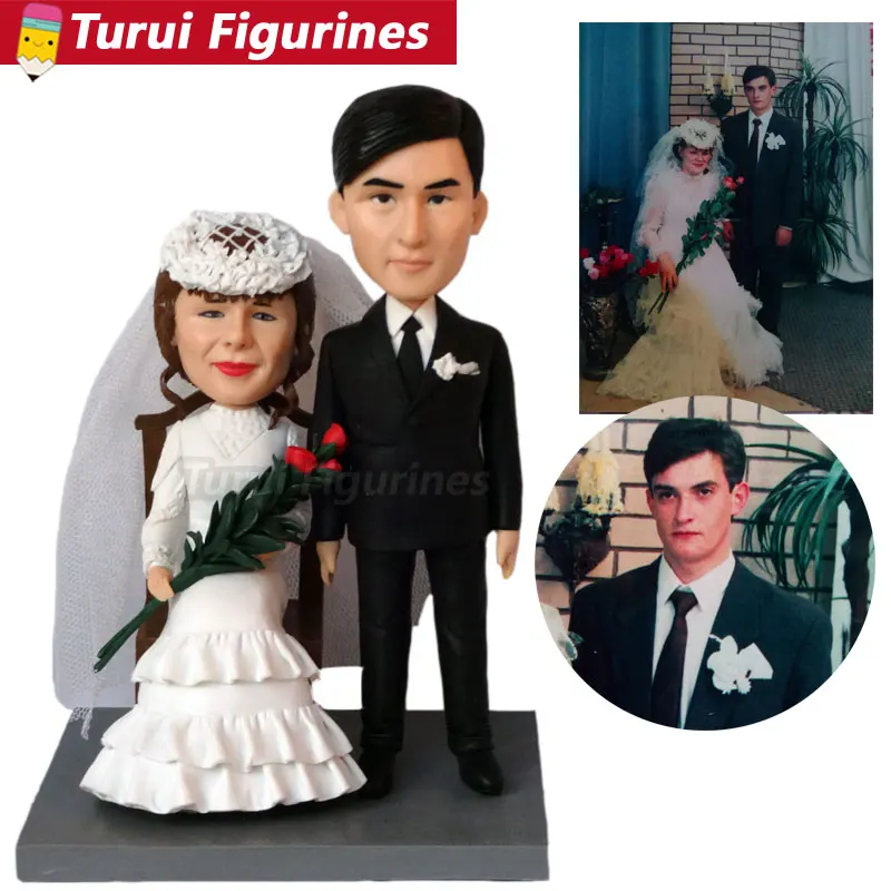 Japanese wedding cake topper customized bobblehead figurines dolls from photo real people face sculpture home decorations