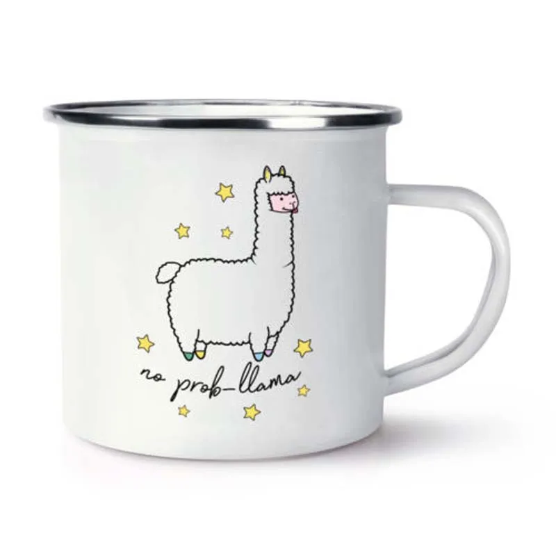 Stainless Steel Camping Coffee Mug No Prob-Llama Retro  Enamel Birthday Christmas Outdoors Metal Enamel Campfire Cup