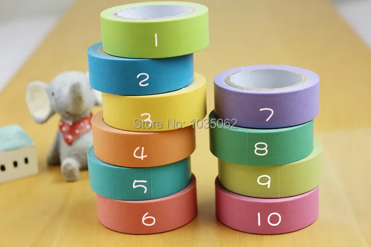 10 Pieces Solid Color DIY Decorative Washi  tape, violet/pink/green/blue / yellow / pink