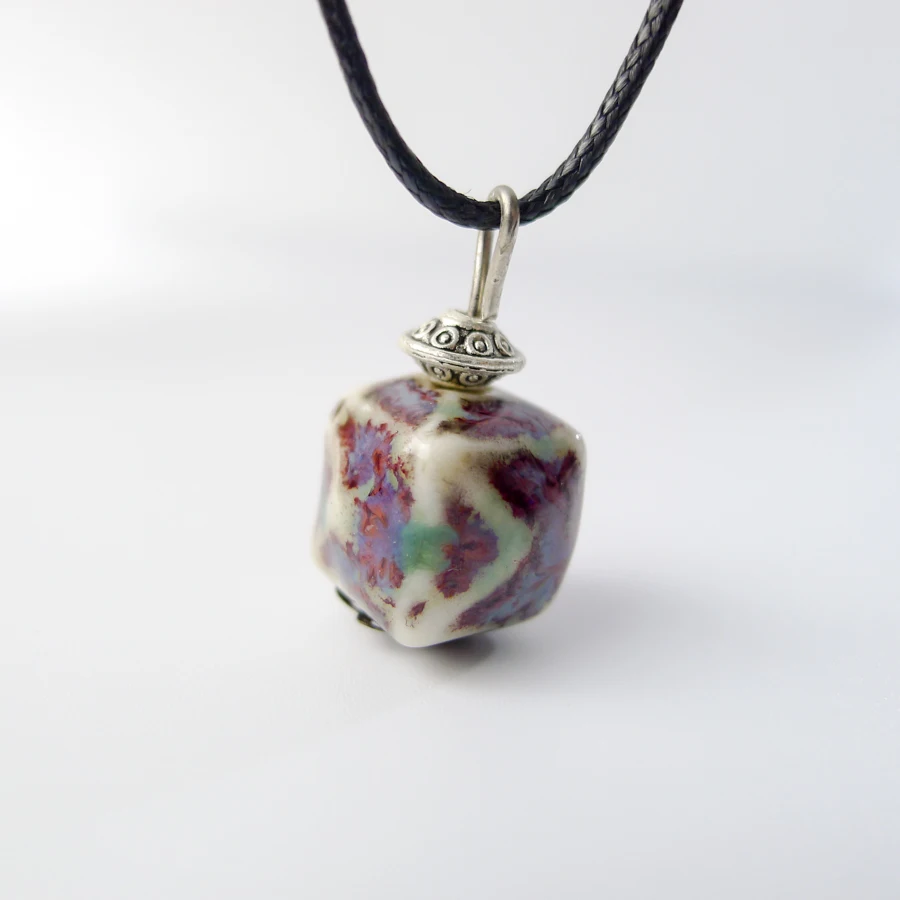 Ceramic Cube pendant Necklaces Jingdezhen Ceramic Jewelry Long Rope Handmade DIY fashion Necklace for women #EY122