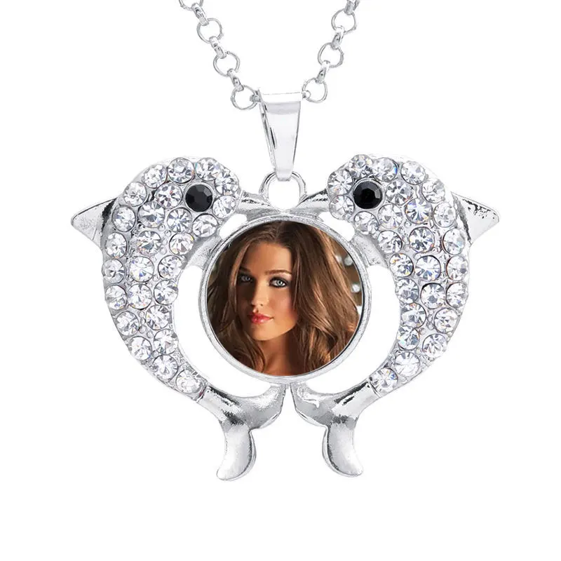 

button necklaces pendants for dye sublimation zircon fish necklaces pendant jewelry for women Heat Transfer printing consumable