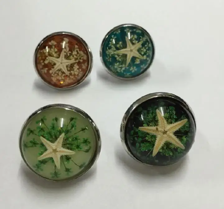 12 PCS Resin Ring Round Style Mix Colorful Bottom Fine Real Starfish 2.9CM