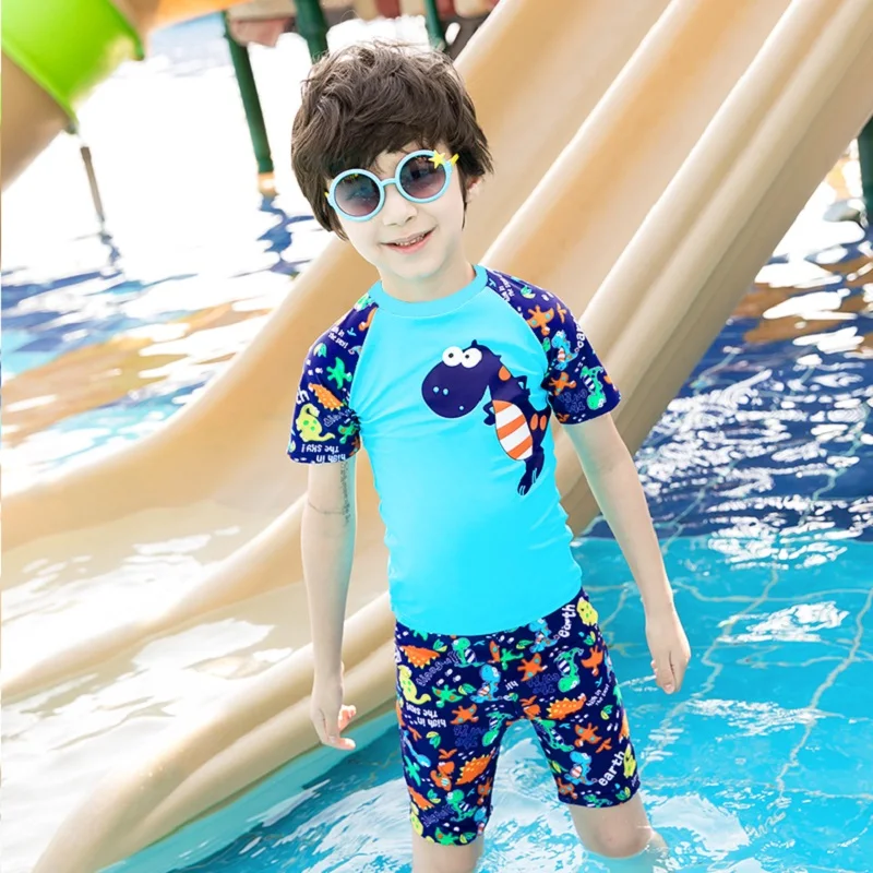 

New Cute Boys Swimsuit 3 Pieces Suits Dinosaur Print with Swim Cap Kids Swimwear Bathing Suit Beach Wear Child Swimwear Suit