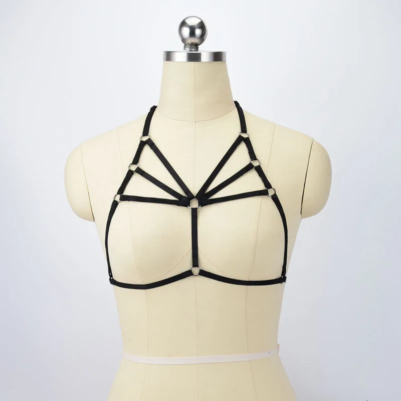 

Polyester Cupless Cage Bra Women Fetish Wear Body Harness Sexy Bondage Harness Belt Harajuku Style Cage Bralette Crop Top O0526