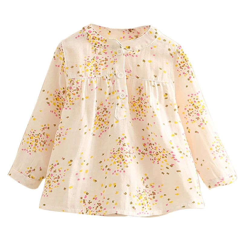 Girls Tops 2024 Spring Autumn Casual 2 3 4-12 Years Cotton Mandarin Collar Long Sleeve Full Flower Print Kids Girl Blouses Shirt